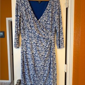 Lauren Ralph Lauren Blue and White Floral Long Sleeve Dress